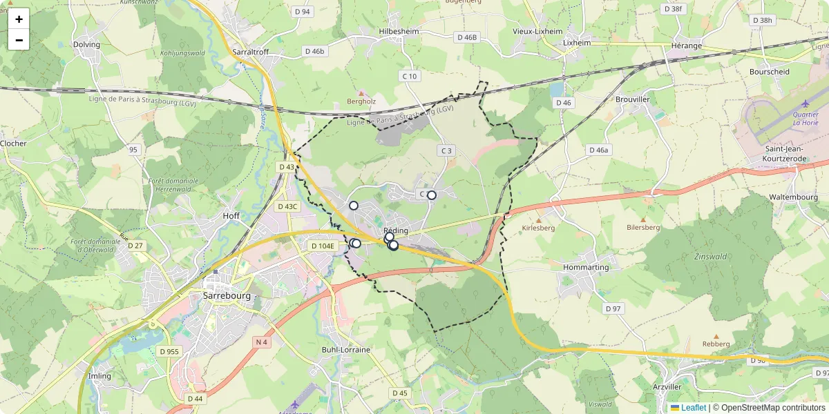 Carte du réseau de transport en commun à Réding - lignes de bus et arrêts