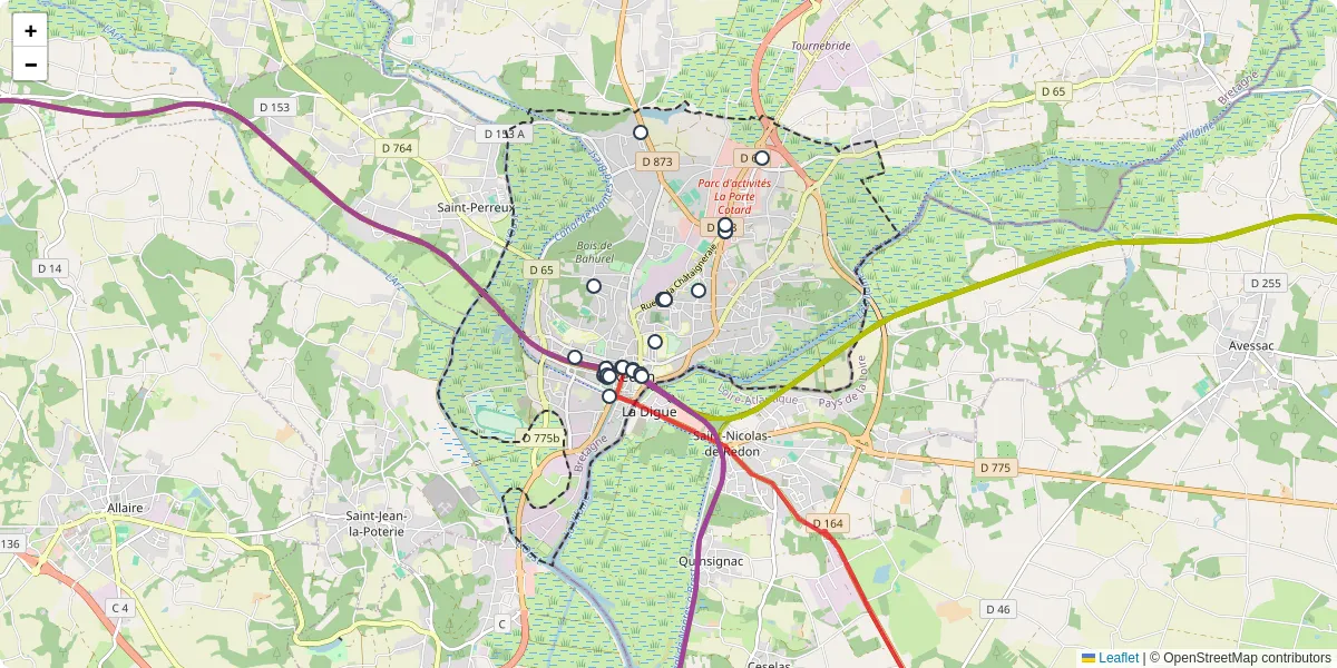 Carte du réseau de transport en commun à Redon - lignes de bus et arrêts