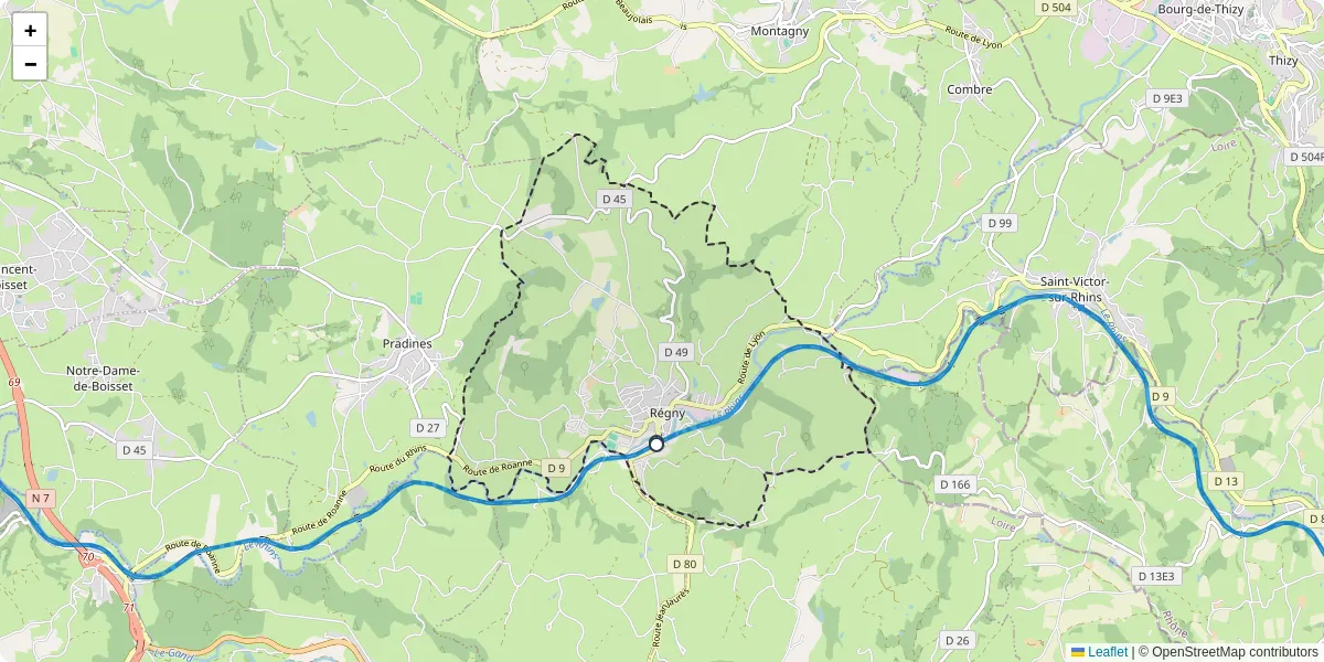 Carte du réseau de transport en commun à Régny - lignes de bus et arrêts