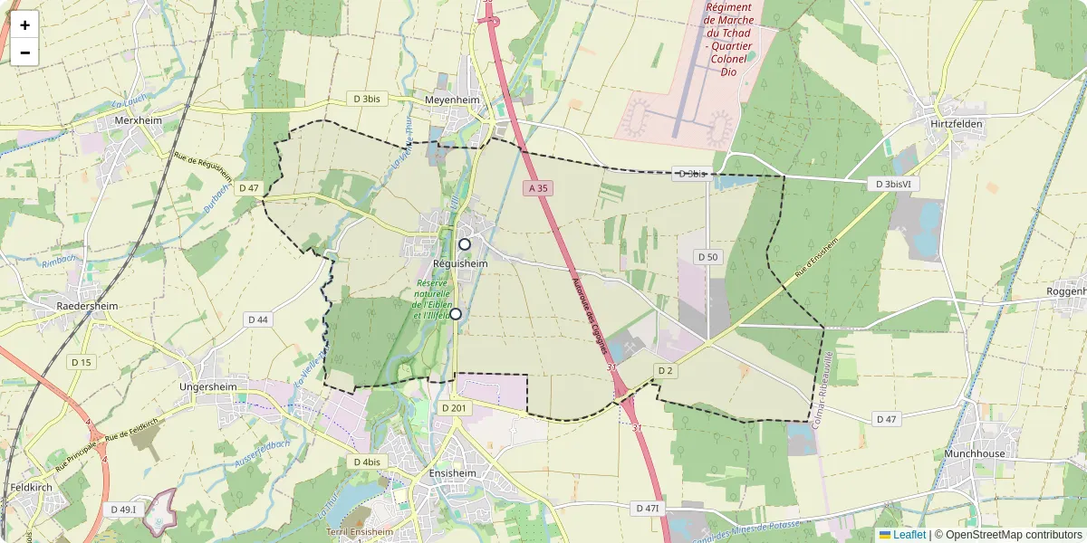 Carte du réseau de transport en commun à Réguisheim - lignes de bus et arrêts