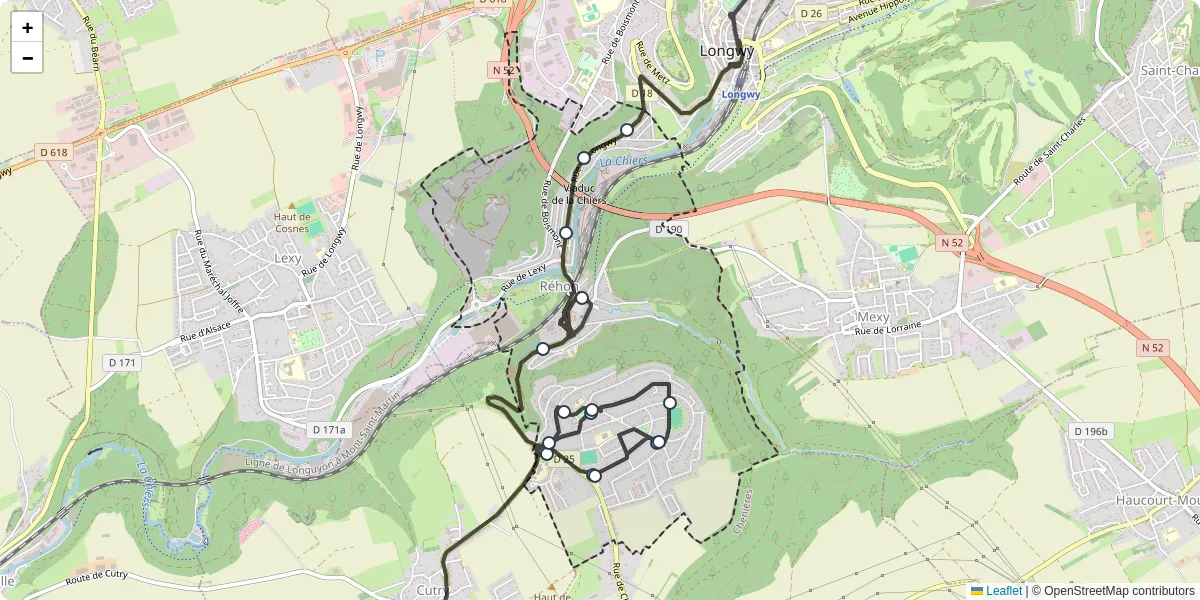 Carte du réseau de transport en commun à Réhon - lignes de bus et arrêts