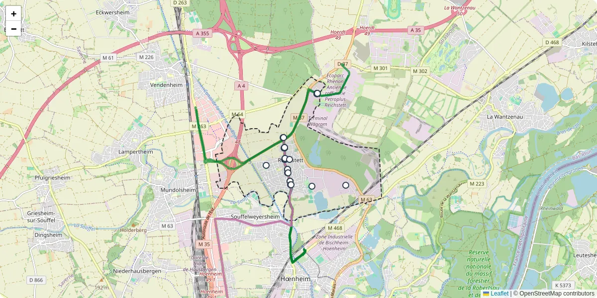 Carte du réseau de transport en commun à Reichstett - lignes de bus et arrêts