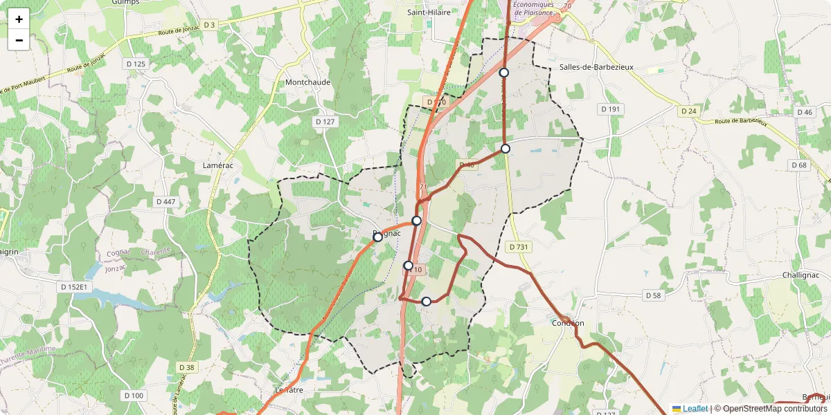 Carte du réseau de transport en commun à Reignac - lignes de bus et arrêts