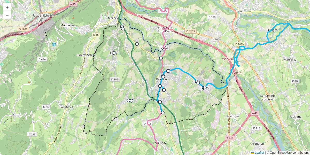 Carte du réseau de transport en commun à Reignier-Ésery - lignes de bus et arrêts