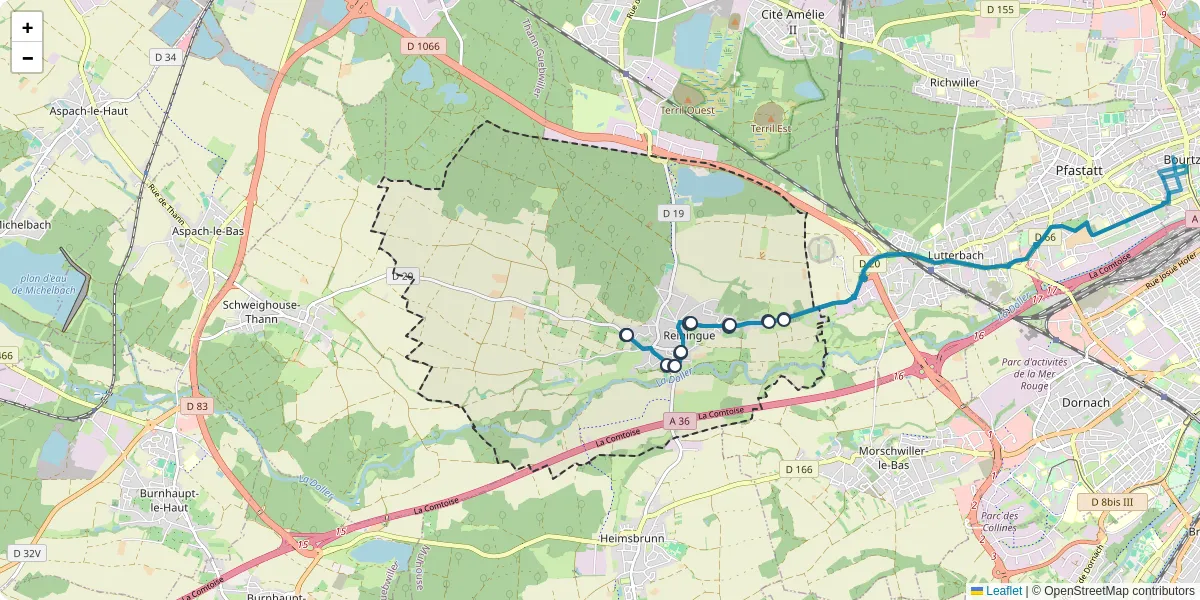 Carte du réseau de transport en commun à Reiningue - lignes de bus et arrêts