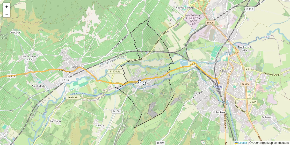 Carte du réseau de transport en commun à Remigny - lignes de bus et arrêts