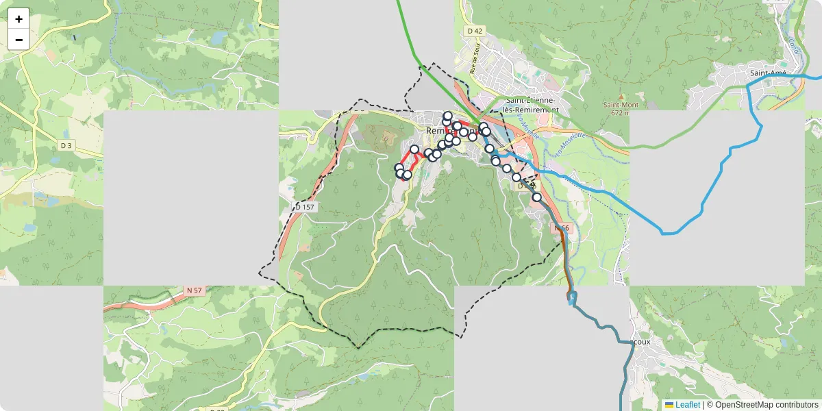 Carte du réseau de transport en commun à Remiremont - lignes de bus et arrêts