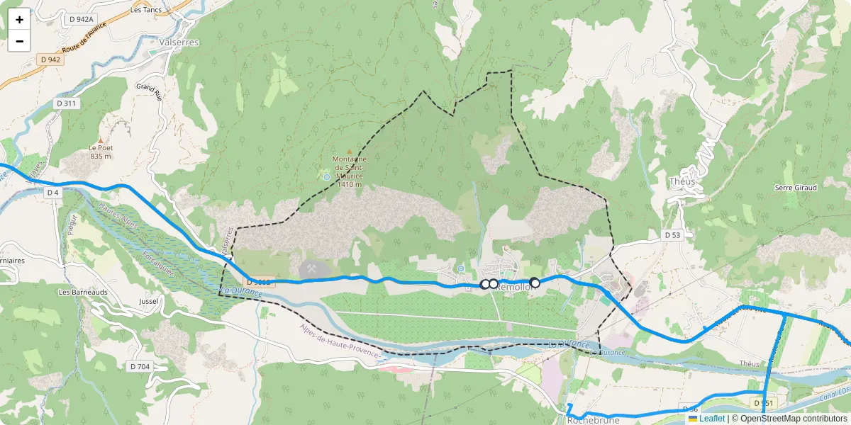 Carte du réseau de transport en commun à Remollon - lignes de bus et arrêts