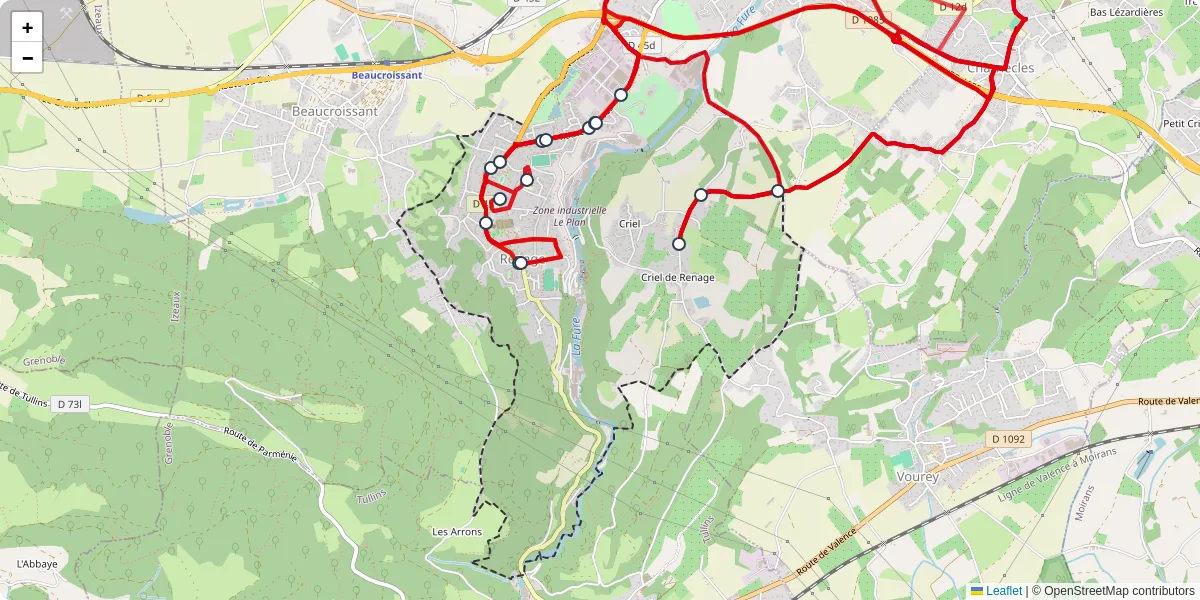 Carte du réseau de transport en commun à Renage - lignes de bus et arrêts