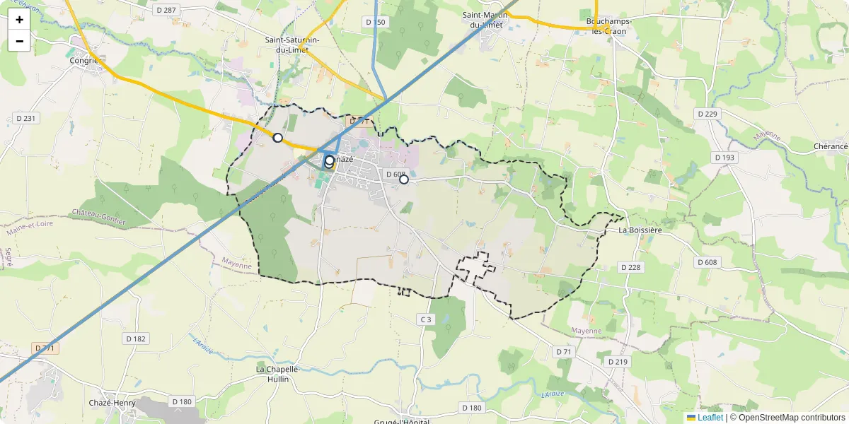 Carte du réseau de transport en commun à Renazé - lignes de bus et arrêts