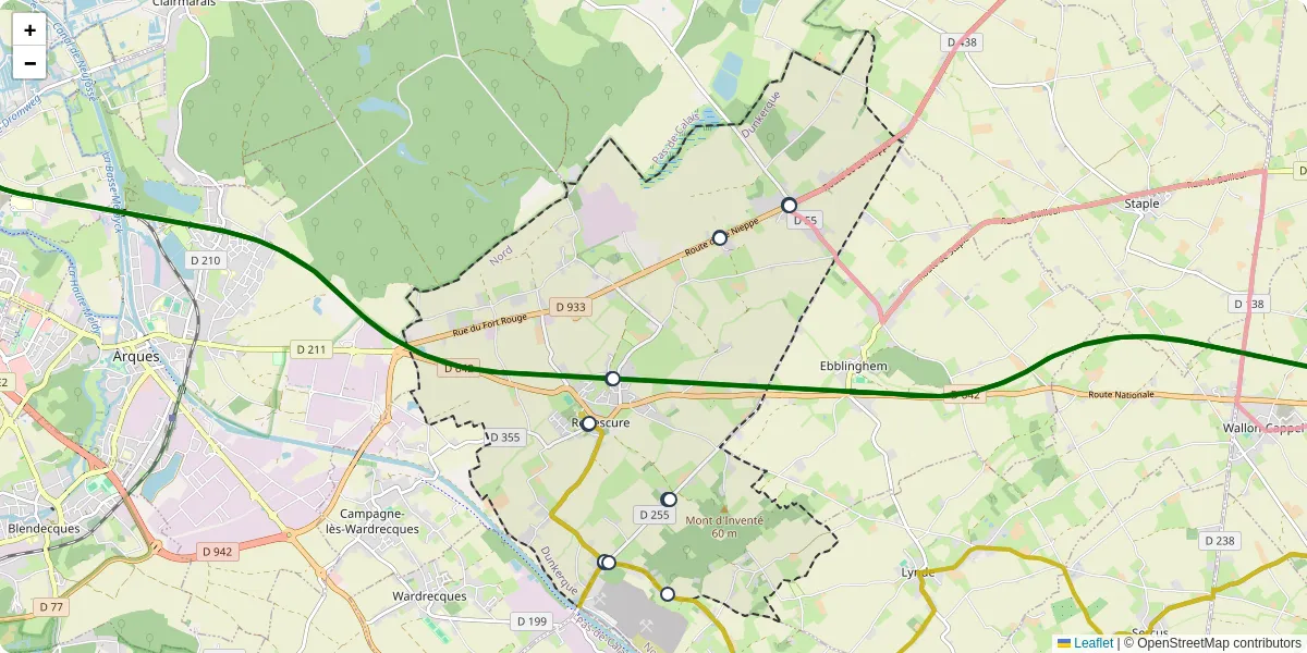 Carte du réseau de transport en commun à Renescure - lignes de bus et arrêts