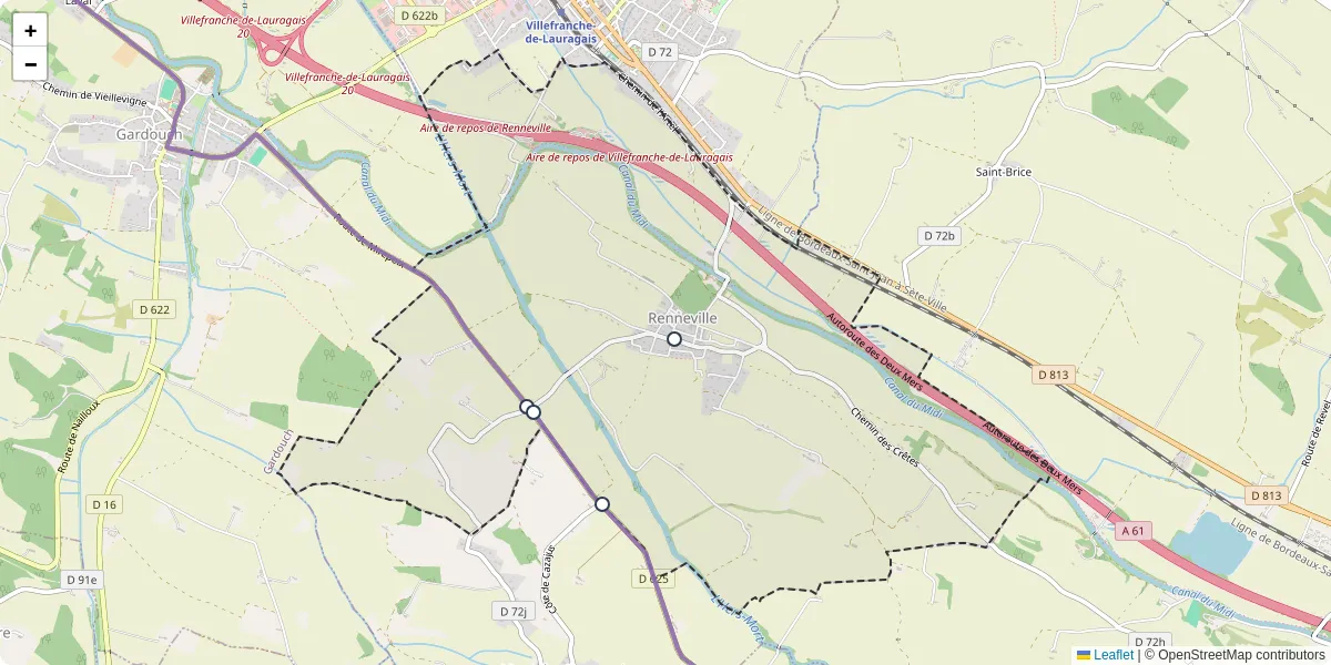 Carte du réseau de transport en commun à Renneville - lignes de bus et arrêts