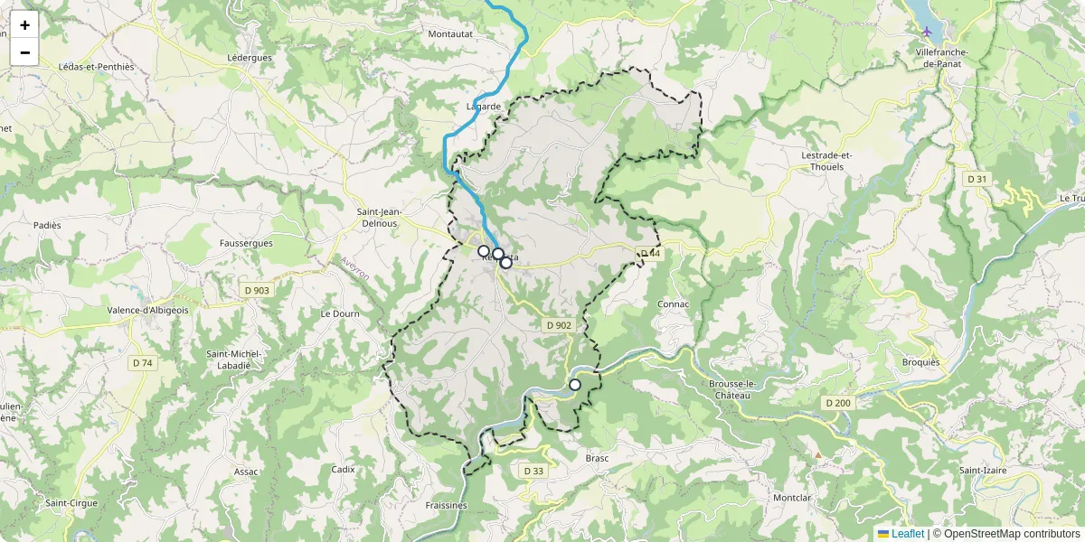 Carte du réseau de transport en commun à Réquista - lignes de bus et arrêts