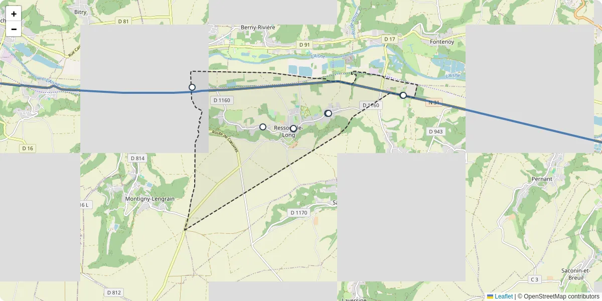 Carte du réseau de transport en commun à Ressons-le-Long - lignes de bus et arrêts