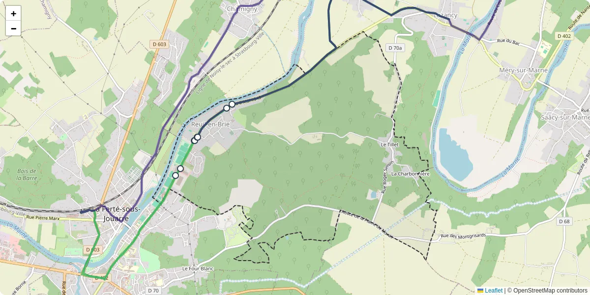 Carte du réseau de transport en commun à Reuil-en-Brie - lignes de bus et arrêts