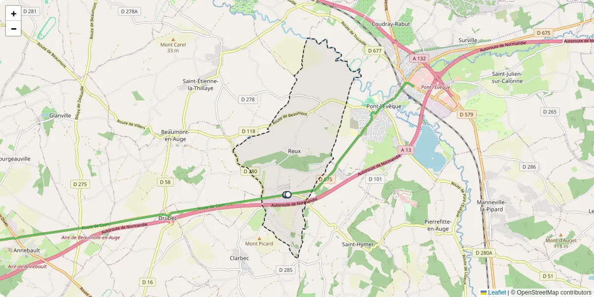Carte du réseau de transport en commun à Reux - lignes de bus et arrêts