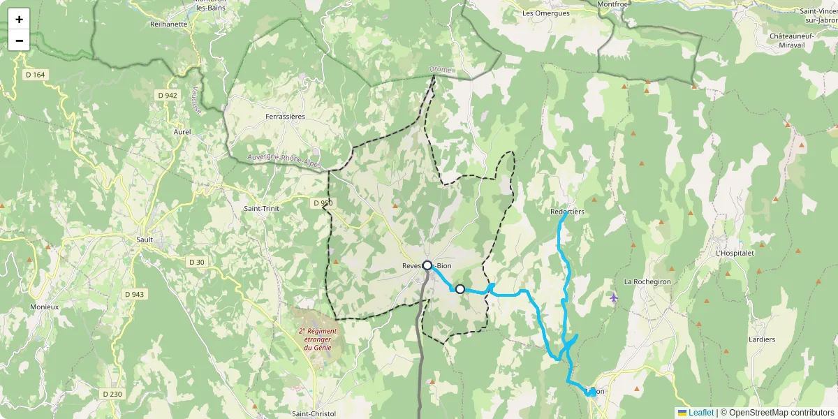 Carte du réseau de transport en commun à Revest-du-Bion - lignes de bus et arrêts