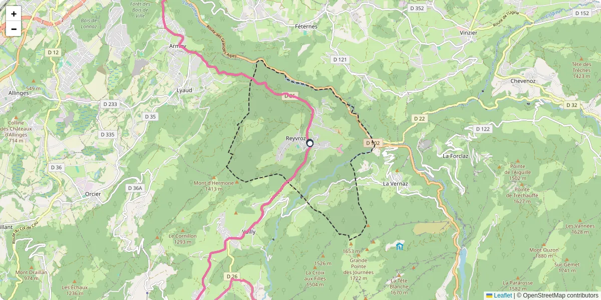 Carte du réseau de transport en commun à Reyvroz - lignes de bus et arrêts