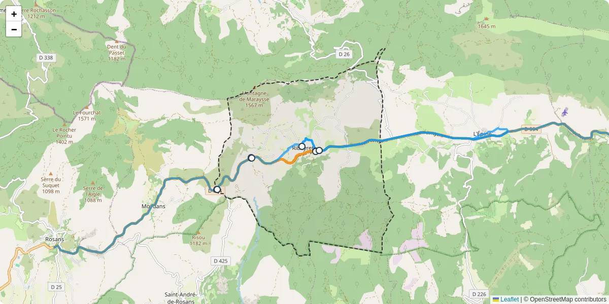 Carte du réseau de transport en commun à Ribeyret - lignes de bus et arrêts