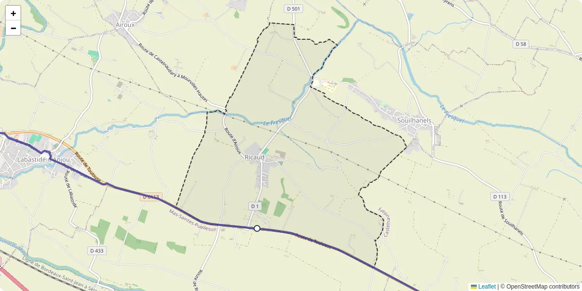 Carte du réseau de transport en commun à Ricaud - lignes de bus et arrêts