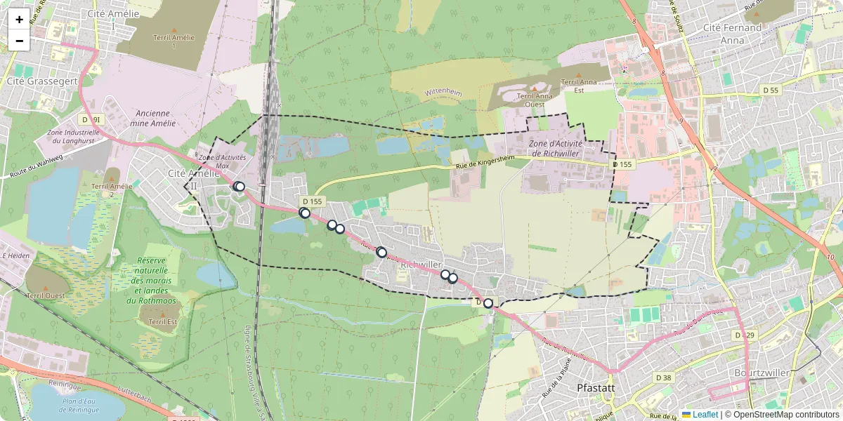 Carte du réseau de transport en commun à Richwiller - lignes de bus et arrêts
