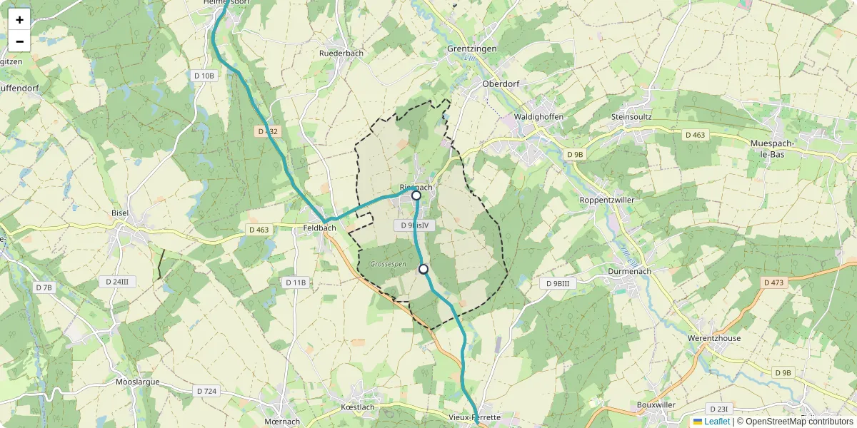 Carte du réseau de transport en commun à Riespach - lignes de bus et arrêts