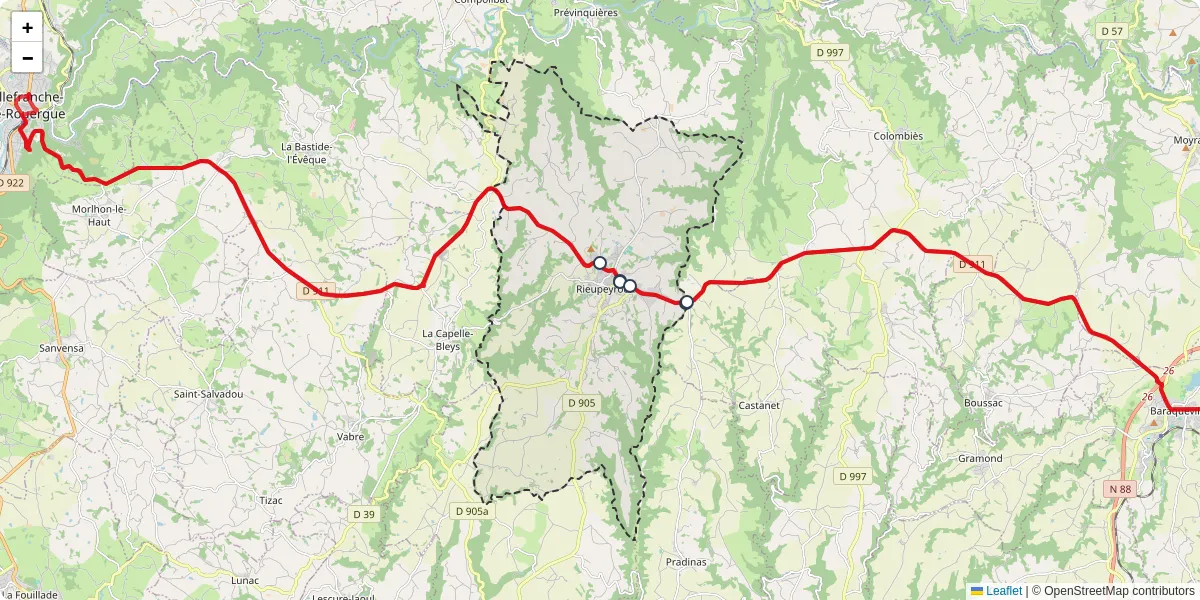 Carte du réseau de transport en commun à Rieupeyroux - lignes de bus et arrêts