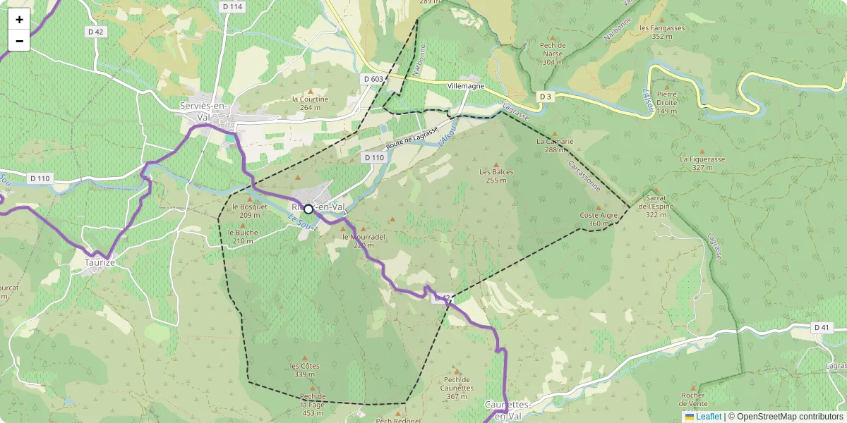 Carte du réseau de transport en commun à Rieux-en-Val - lignes de bus et arrêts