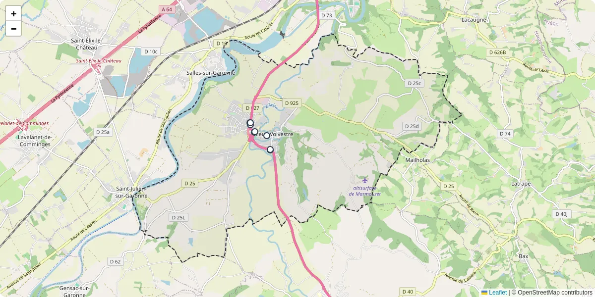 Carte du réseau de transport en commun à Rieux-Volvestre - lignes de bus et arrêts
