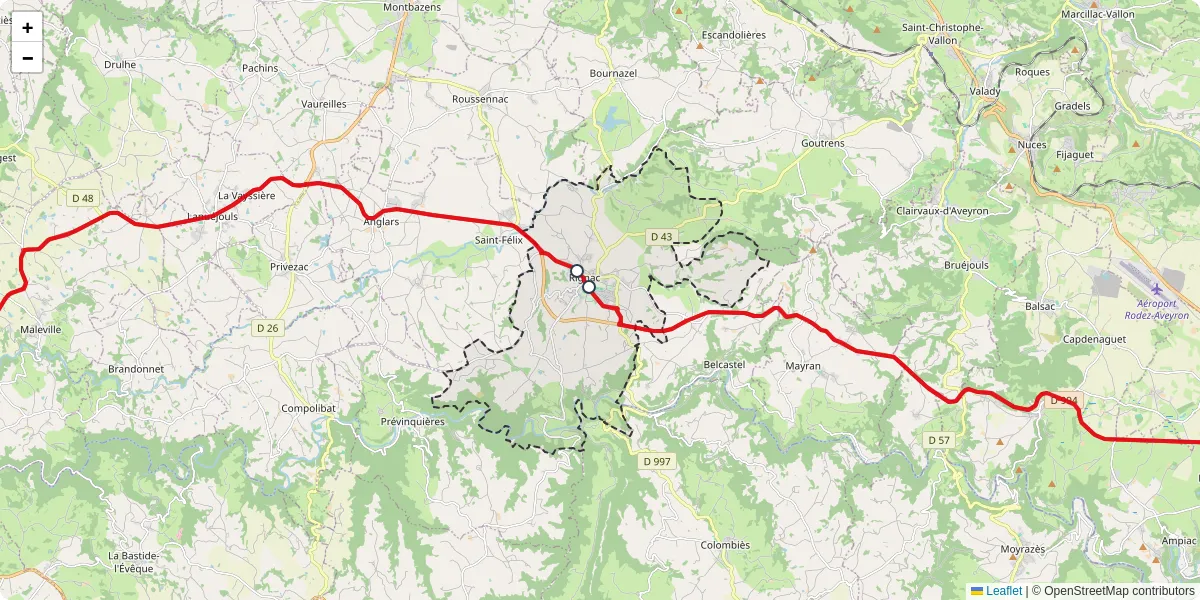 Carte du réseau de transport en commun à Rignac - lignes de bus et arrêts