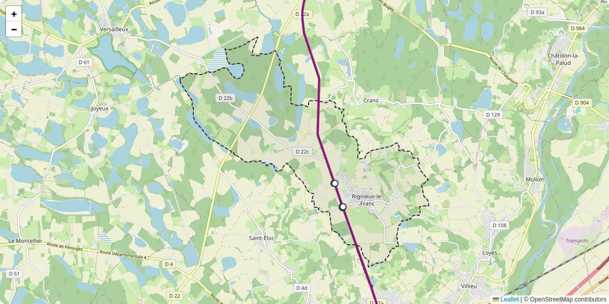 Carte du réseau de transport en commun à Rignieux-le-Franc - lignes de bus et arrêts