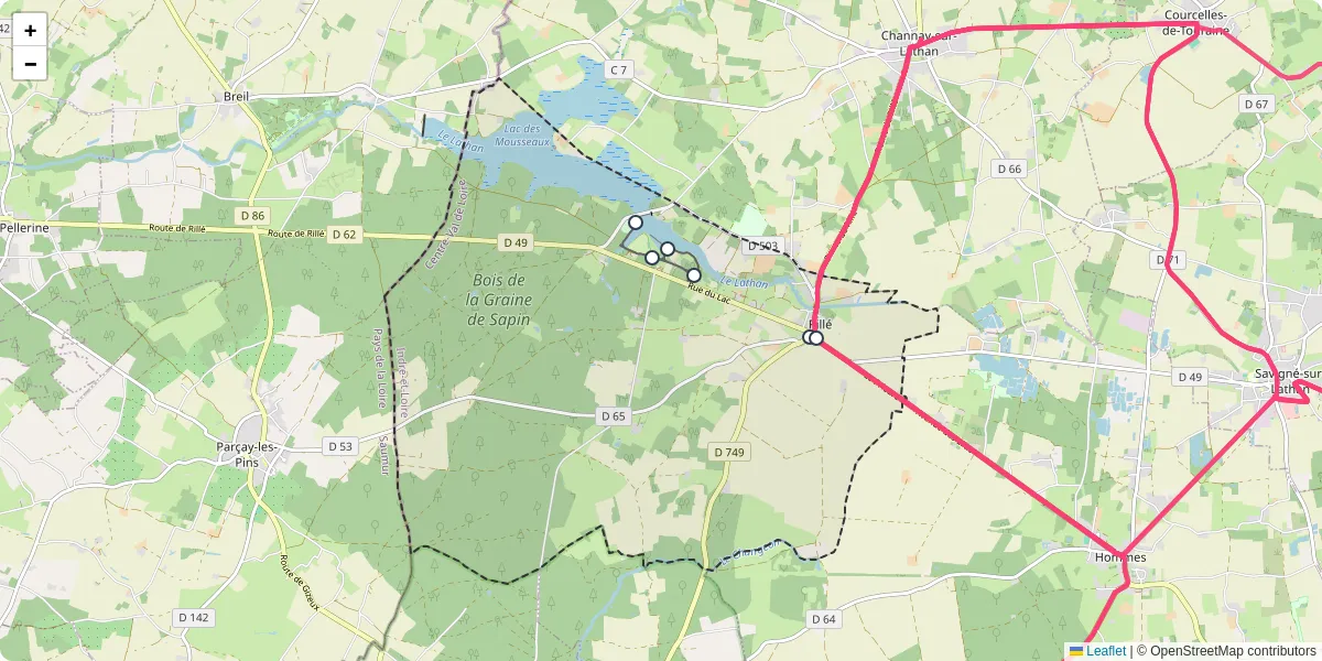 Carte du réseau de transport en commun à Rillé - lignes de bus et arrêts