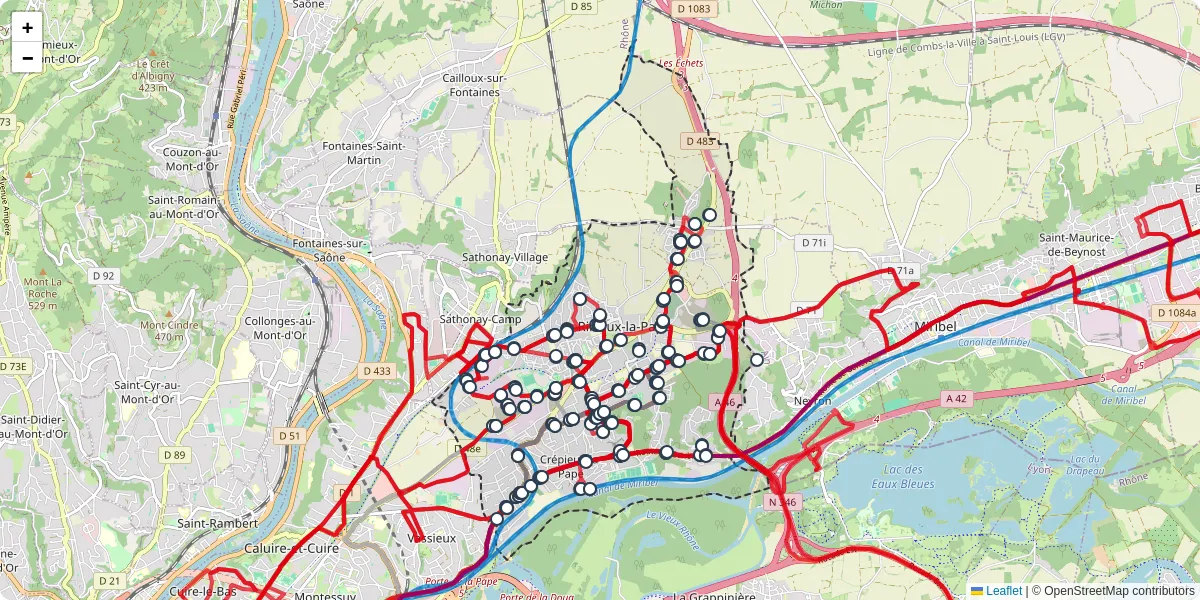 Carte du réseau de transport en commun à Rillieux-la-Pape - lignes de bus et arrêts