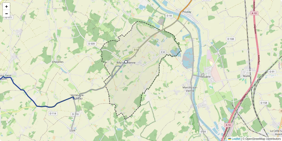 Carte du réseau de transport en commun à Rilly-sur-Vienne - lignes de bus et arrêts