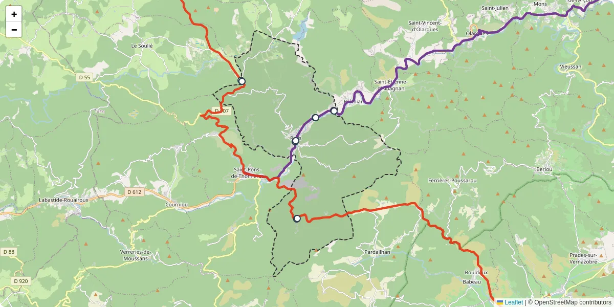 Carte du réseau de transport en commun à Riols - lignes de bus et arrêts