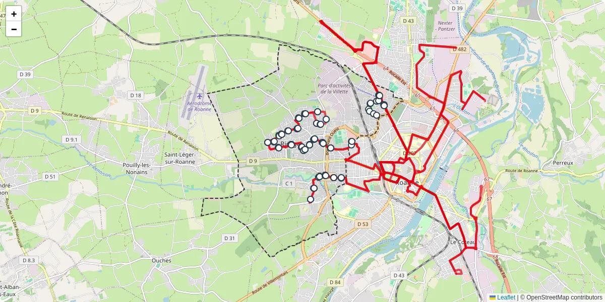 Carte du réseau de transport en commun à Riorges - lignes de bus et arrêts