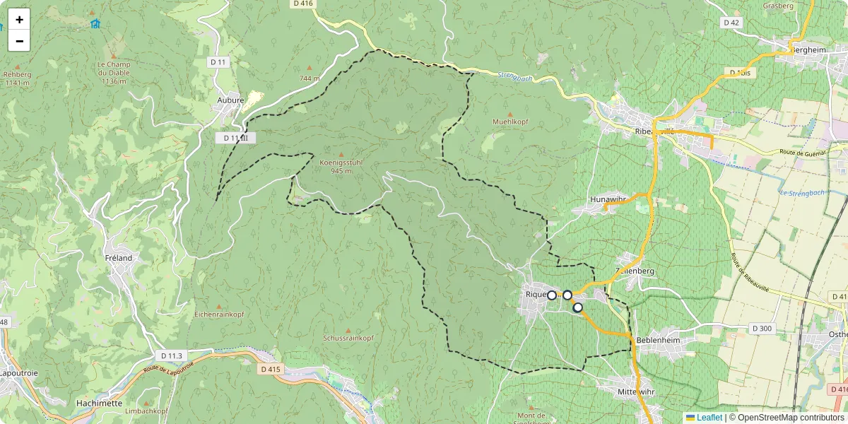 Carte du réseau de transport en commun à Riquewihr - lignes de bus et arrêts