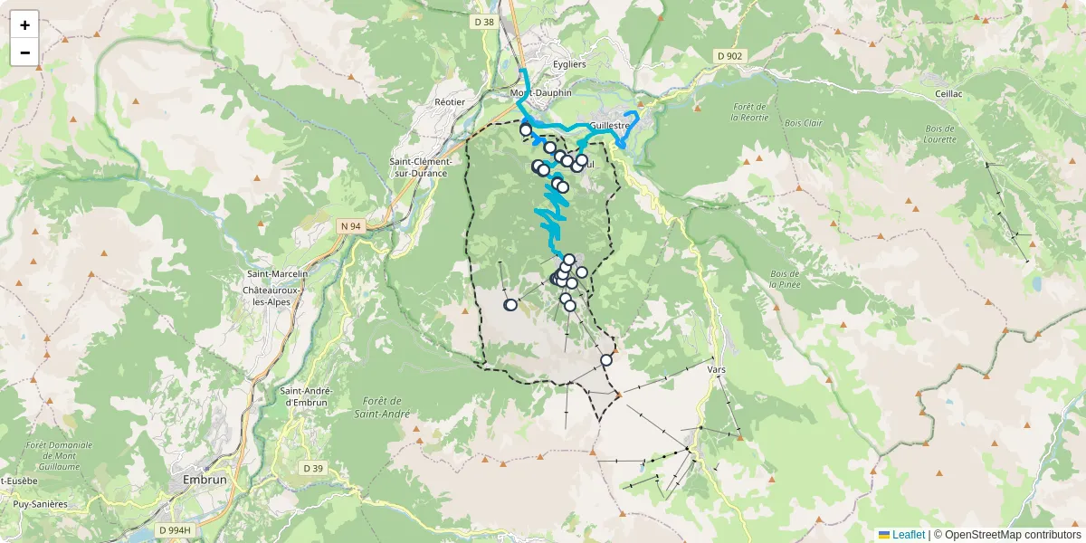 Carte du réseau de transport en commun à Risoul - lignes de bus et arrêts