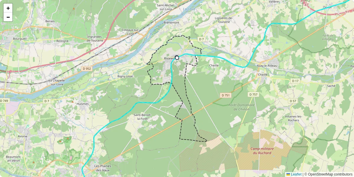 Carte du réseau de transport en commun à Rivarennes - lignes de bus et arrêts
