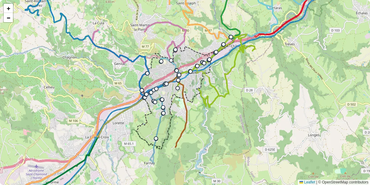 Carte du réseau de transport en commun à Rive-de-Gier - lignes de bus et arrêts