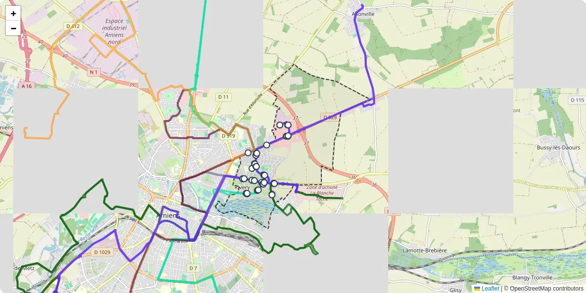Carte du réseau de transport en commun à Rivery - lignes de bus et arrêts