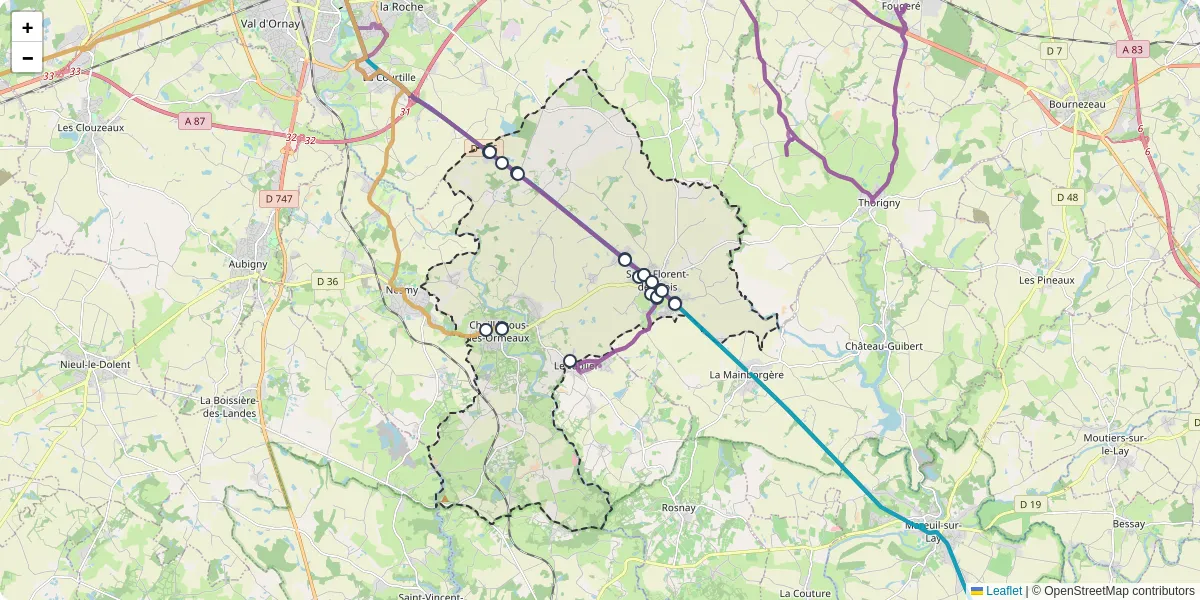 Carte du réseau de transport en commun à Rives-de-l'Yon - lignes de bus et arrêts