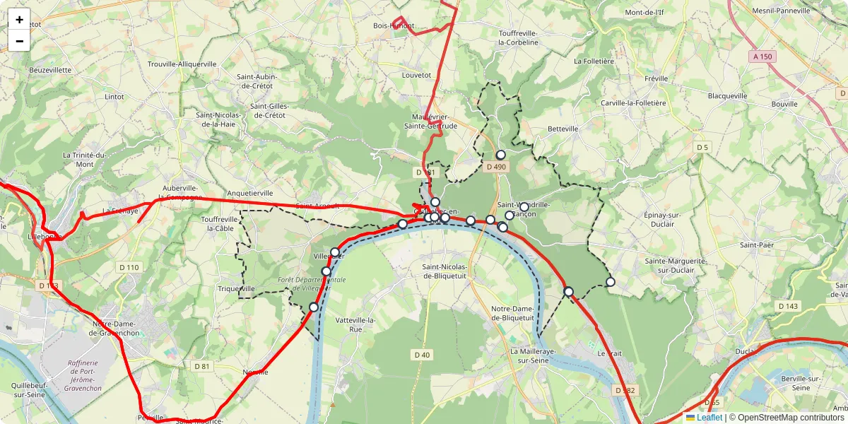 Carte du réseau de transport en commun à Rives-en-Seine - lignes de bus et arrêts