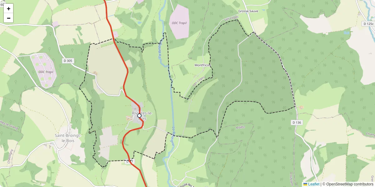 Carte du réseau de transport en commun à Rivières-le-Bois - lignes de bus et arrêts