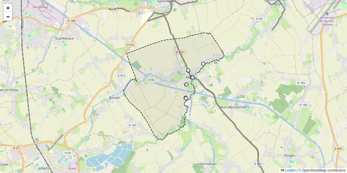 Carte du réseau de transport en commun à Robecq - lignes de bus et arrêts