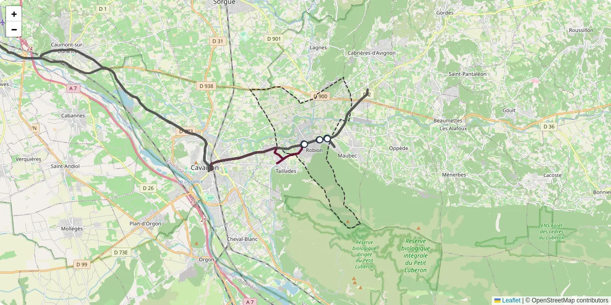 Carte du réseau de transport en commun à Robion - lignes de bus et arrêts