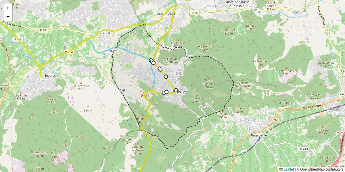 Carte du réseau de transport en commun à Rocbaron - lignes de bus et arrêts