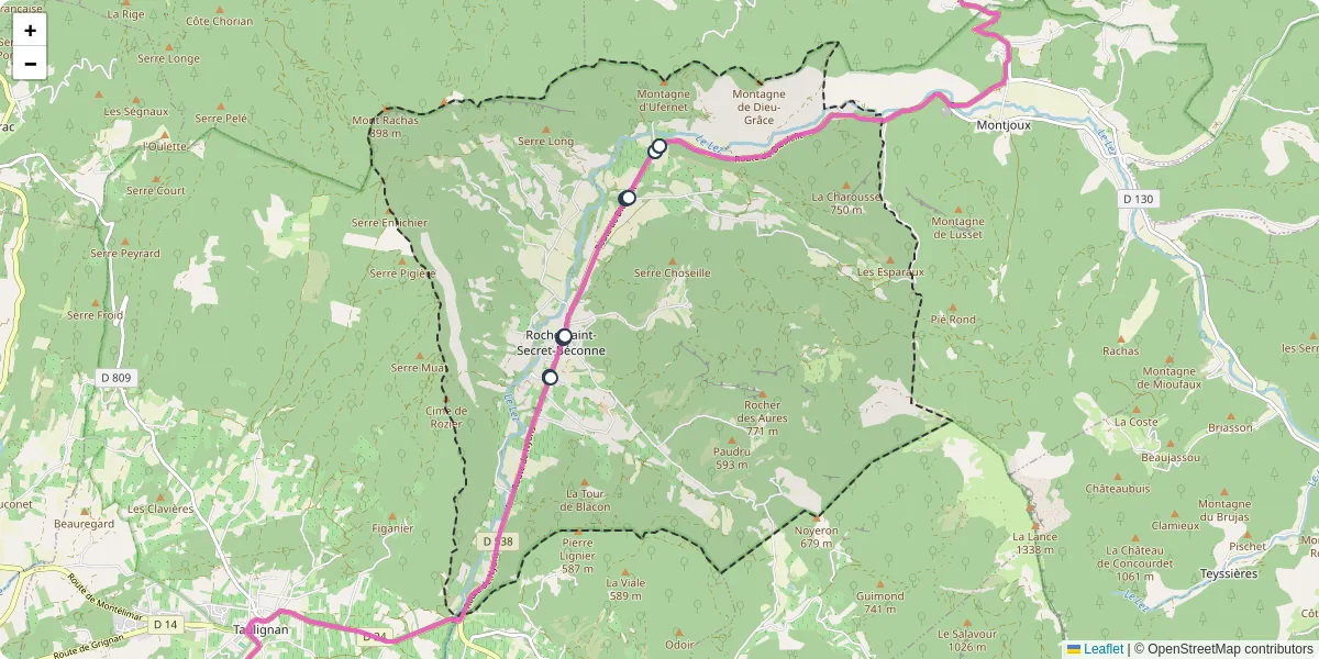 Carte du réseau de transport en commun à Roche-Saint-Secret-Béconne - lignes de bus et arrêts