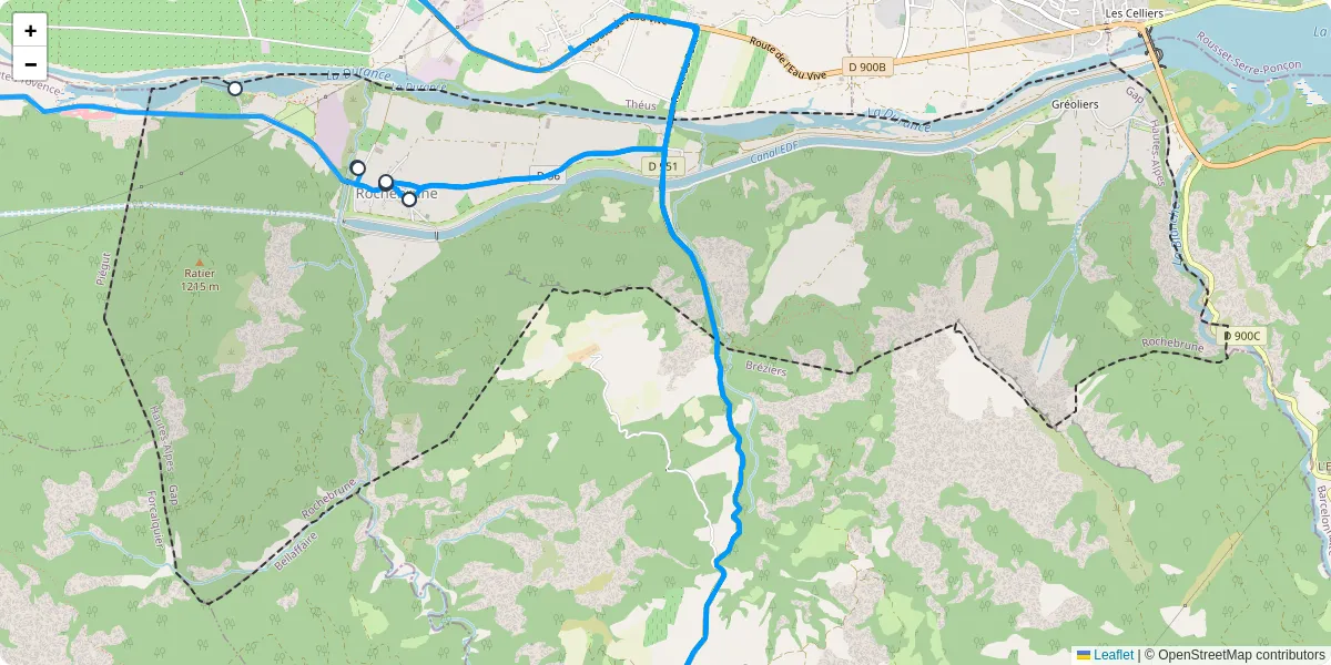 Carte du réseau de transport en commun à Rochebrune - lignes de bus et arrêts