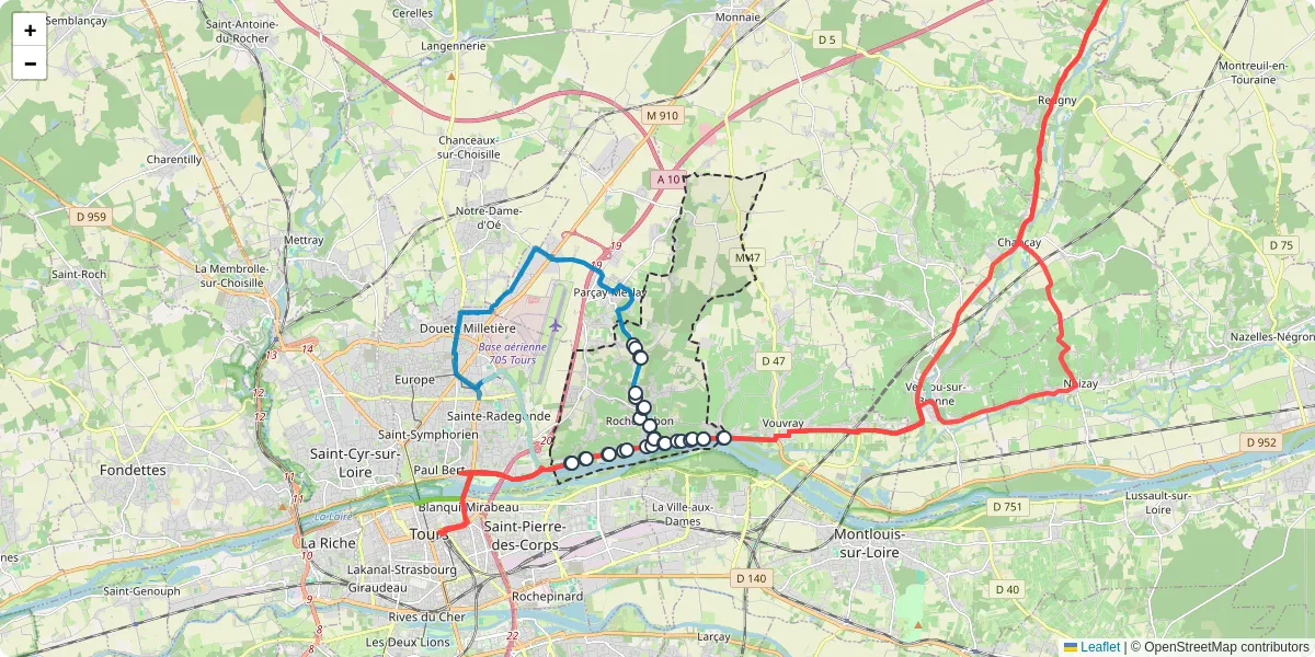 Carte du réseau de transport en commun à Rochecorbon - lignes de bus et arrêts